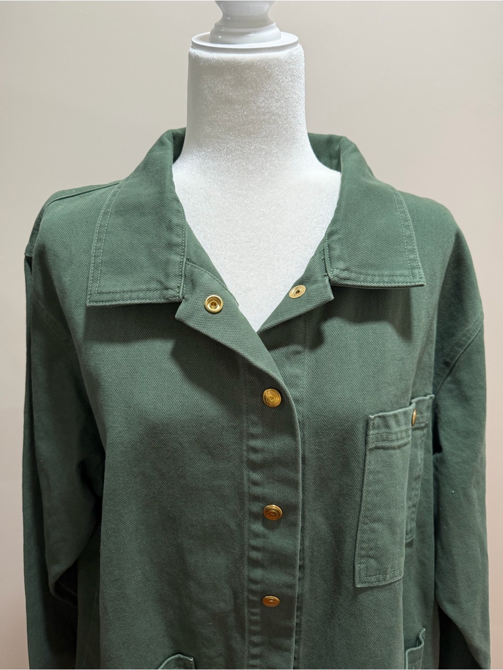 Big Bud Press Green 100% Cotton Denim Long Sleeve Snap Front Work Jacket Sz. XL - Picture 2 of 6